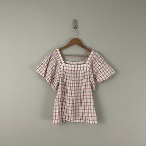 Madewell Square-Neck Pintuck Butterfly Top in Windowpane Size XS